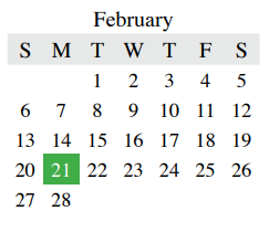 District School Academic Calendar for Clayton Downing Middle School for February 2022