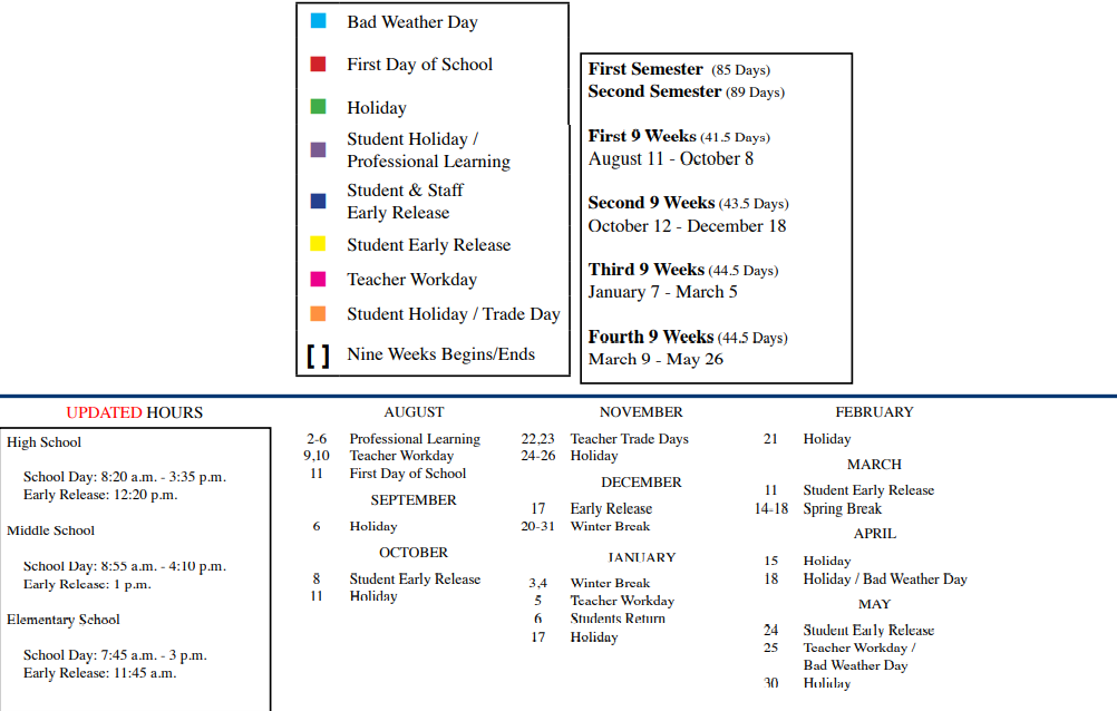 District School Academic Calendar Key for Timber Creek Elementary