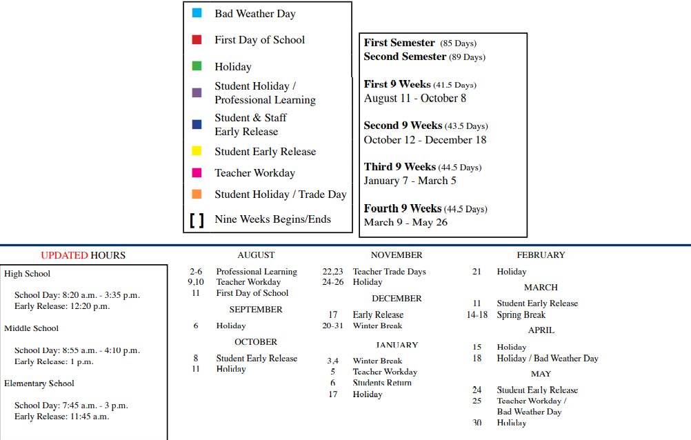 District School Academic Calendar Key for Indian Creek Elementary