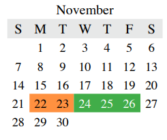 District School Academic Calendar for Clayton Downing Middle School for November 2021