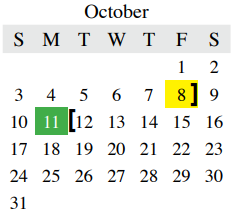 District School Academic Calendar for Central Elementary for October 2021