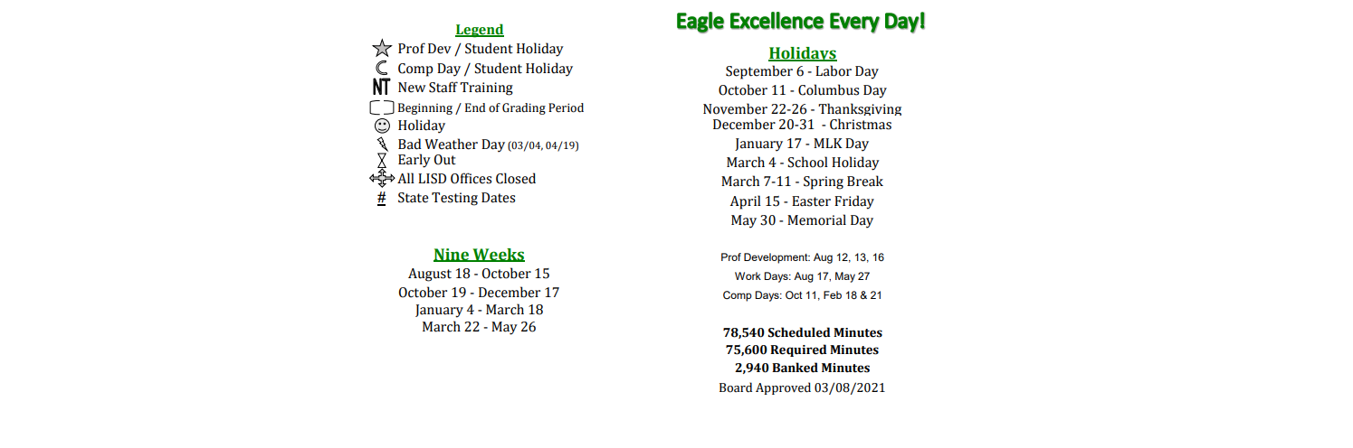 District School Academic Calendar Key for Lexington Elementary School