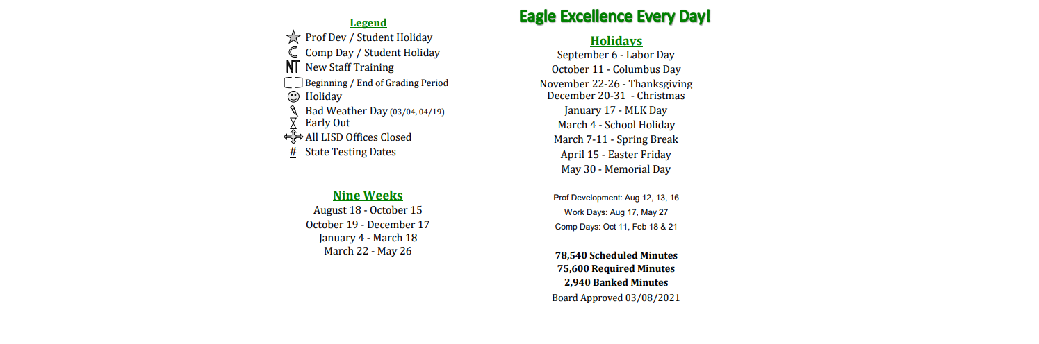 District School Academic Calendar Key for Lexington Middle School