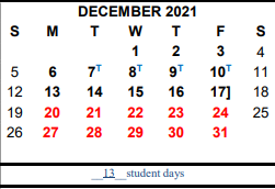 District School Academic Calendar for Hardin/chambers Ctr for December 2021