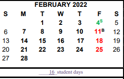 District School Academic Calendar for Hardin/chambers Ctr for February 2022