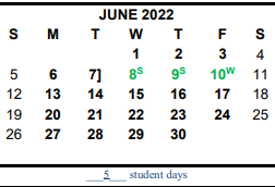 District School Academic Calendar for Hardin/chambers Ctr for June 2022