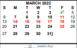 District School Academic Calendar for Hardin/chambers Ctr for March 2022