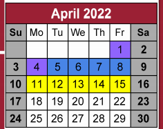 District School Academic Calendar for Liberty-eylau Pre-k Center Grandvi for April 2022