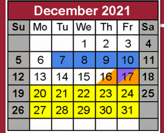 District School Academic Calendar for Bowie County Jjaep for December 2021