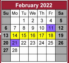 District School Academic Calendar for Bowie County Jjaep for February 2022