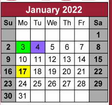 District School Academic Calendar for Alter Sch for January 2022