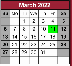 District School Academic Calendar for Juvenile Justice Detention Ctr for March 2022