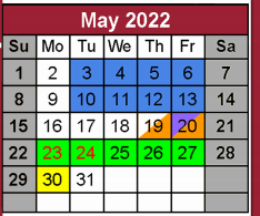 District School Academic Calendar for Juvenile Justice Detention Ctr for May 2022