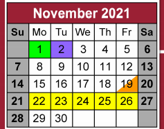 District School Academic Calendar for Bowie County Jjaep for November 2021