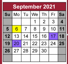 District School Academic Calendar for Juvenile Justice Detention Ctr for September 2021