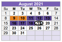 District School Academic Calendar for Williamson County Juvenile Detenti for August 2021