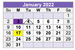 District School Academic Calendar for Williamson Co Academy for January 2022