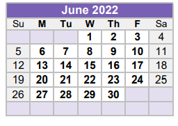 District School Academic Calendar for Liberty Hill Elementary for June 2022