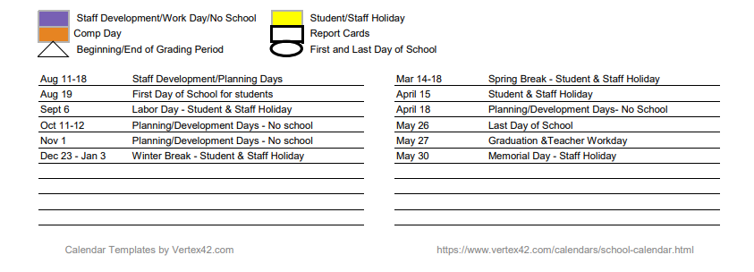 District School Academic Calendar Key for Liberty Hill Junior High