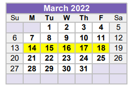 District School Academic Calendar for Williamson County Juvenile Detenti for March 2022