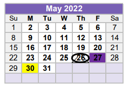 District School Academic Calendar for Williamson County Juvenile Detenti for May 2022