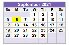District School Academic Calendar for Williamson County Juvenile Detenti for September 2021