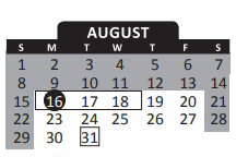 District School Academic Calendar for Belmont Elementary School for August 2021