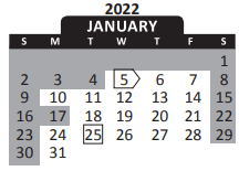 District School Academic Calendar for Transition Expulsion Program for January 2022