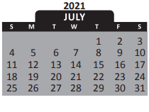 District School Academic Calendar for Entrepreneurship Focus Program for July 2021