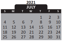 District School Academic Calendar for Arts & Humanities Focus Prgm for July 2021