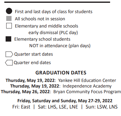 District School Academic Calendar Legend for Entrepreneurship Focus Program