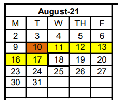 District School Academic Calendar for E J Moss Intermediate for August 2021