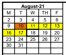 District School Academic Calendar for Early Childhood Center for August 2021