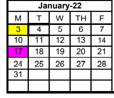 District School Academic Calendar for Early Childhood Center for January 2022
