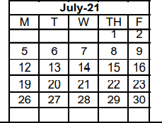District School Academic Calendar for Early Childhood Center for July 2021