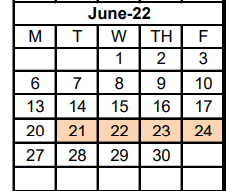 District School Academic Calendar for Early Childhood Center for June 2022