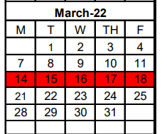 District School Academic Calendar for Early Childhood Center for March 2022