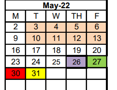 District School Academic Calendar for E J Moss Intermediate for May 2022