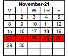 District School Academic Calendar for Lindale Junior High for November 2021
