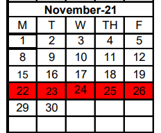 District School Academic Calendar for Early Childhood Center for November 2021