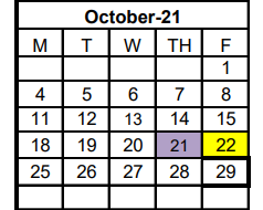 District School Academic Calendar for Early Childhood Center for October 2021