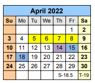 District School Academic Calendar for Mae Luster Stephens Junior High for April 2022
