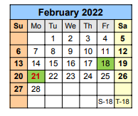 District School Academic Calendar for Mae Luster Stephens Junior High for February 2022