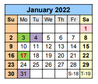 District School Academic Calendar for Mae Luster Stephens Junior High for January 2022