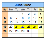 District School Academic Calendar for Mae Luster Stephens Junior High for June 2022