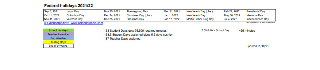 District School Academic Calendar Key for Linden Elementary