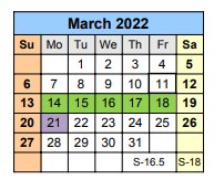 District School Academic Calendar for Mae Luster Stephens Junior High for March 2022