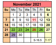 District School Academic Calendar for Mae Luster Stephens Junior High for November 2021