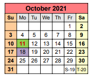 District School Academic Calendar for Mae Luster Stephens Junior High for October 2021