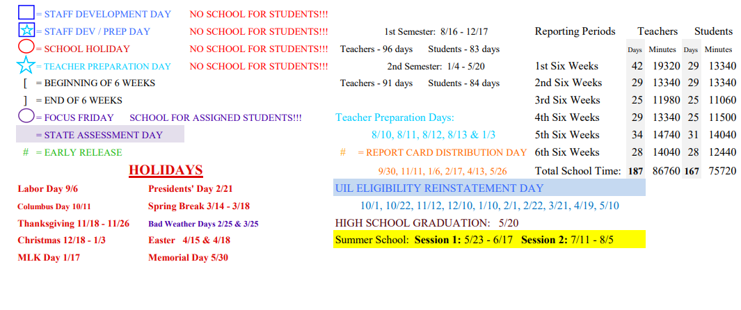 District School Academic Calendar Key for Littlefield Elementary